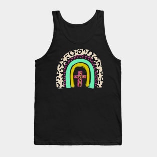 He Is Risen Leopard Rainbow Christian Jesus Easter Day Tank Top